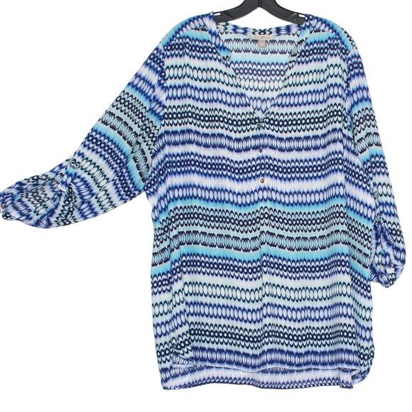 Roz & Ali Top Popover Boho Coastal Nautical Resort Summer Abstract Art Blue 3X - Picture 6 of 6